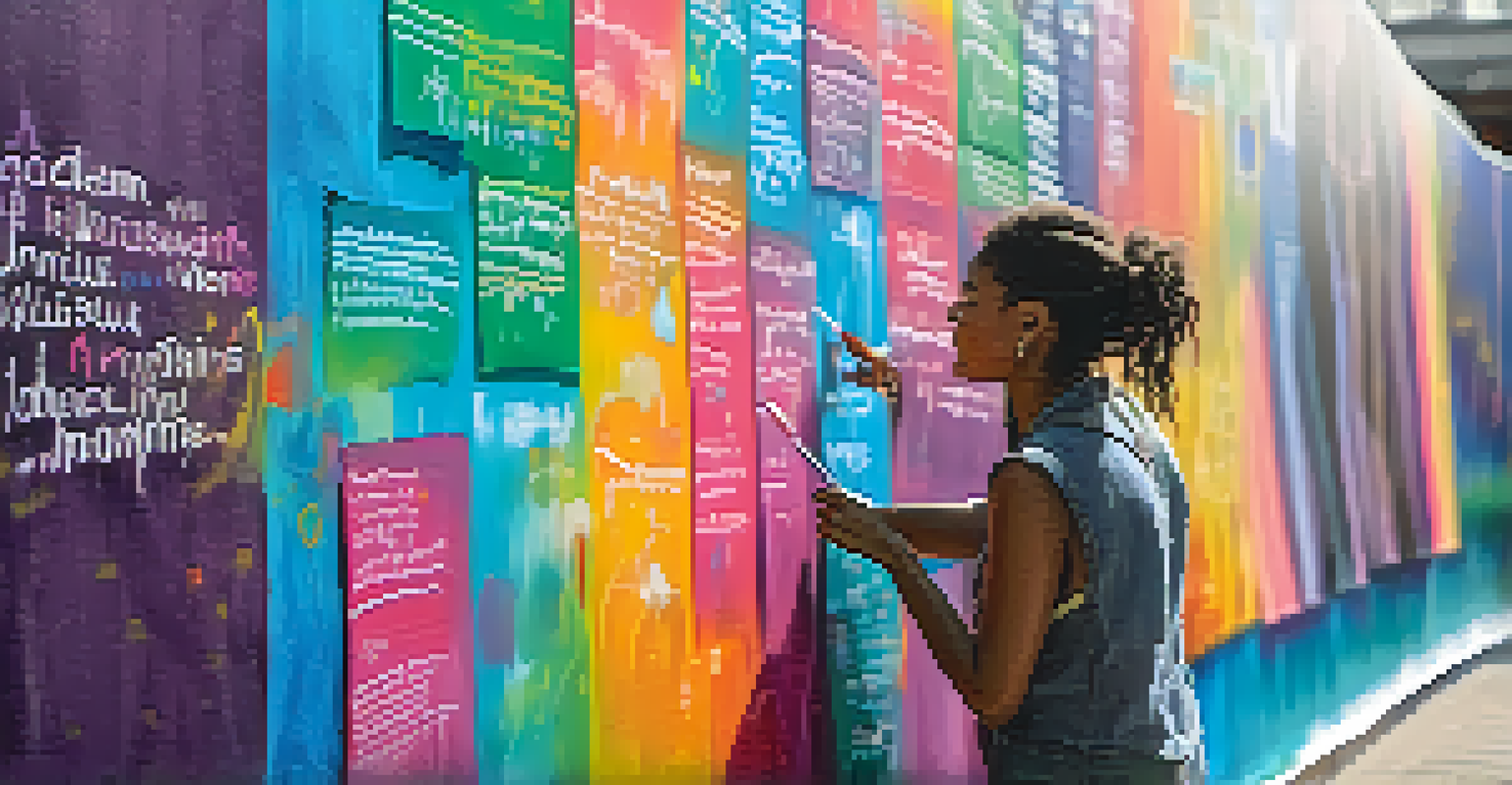 A person writing on a 'Before I Die' wall, surrounded by community members discussing dreams, with street art in the background.