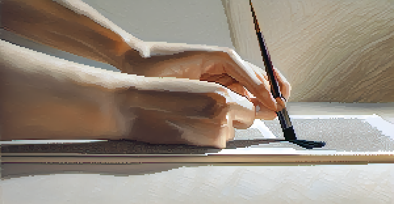 Close-up of an artist's hand holding a brush over textured rice paper, with flowing ink and a softly blurred background, showcasing intricate patterns.