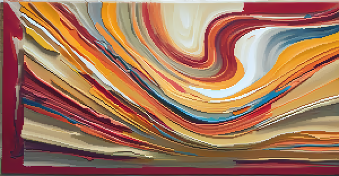 A vibrant abstract painting with swirling warm colors representing joy, illuminated by soft golden light.