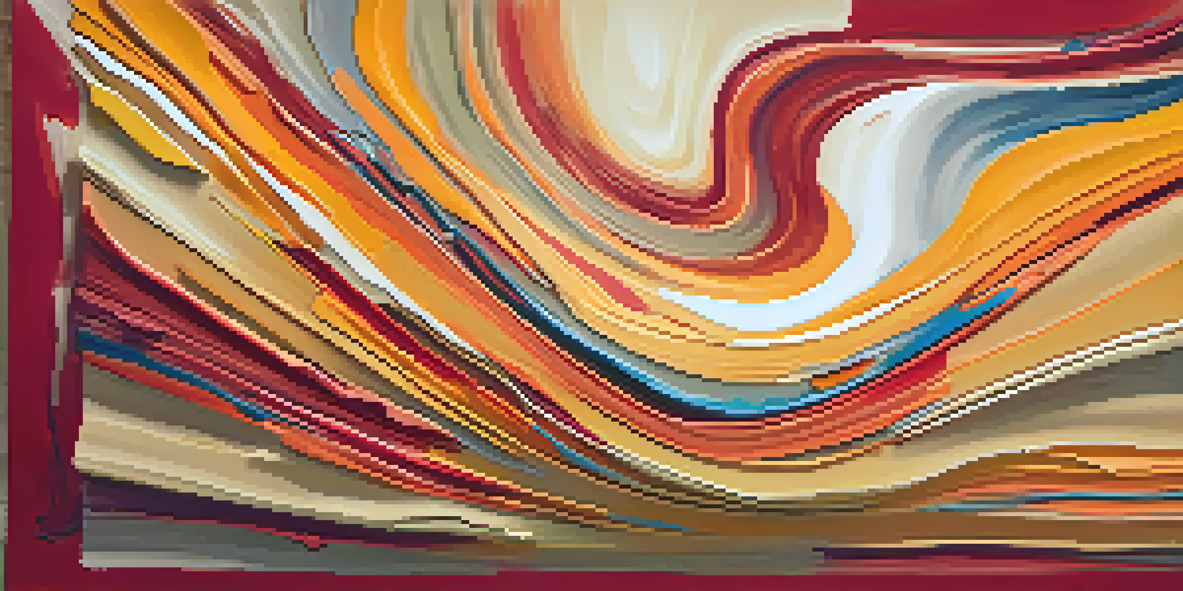 A vibrant abstract painting with swirling warm colors representing joy, illuminated by soft golden light.