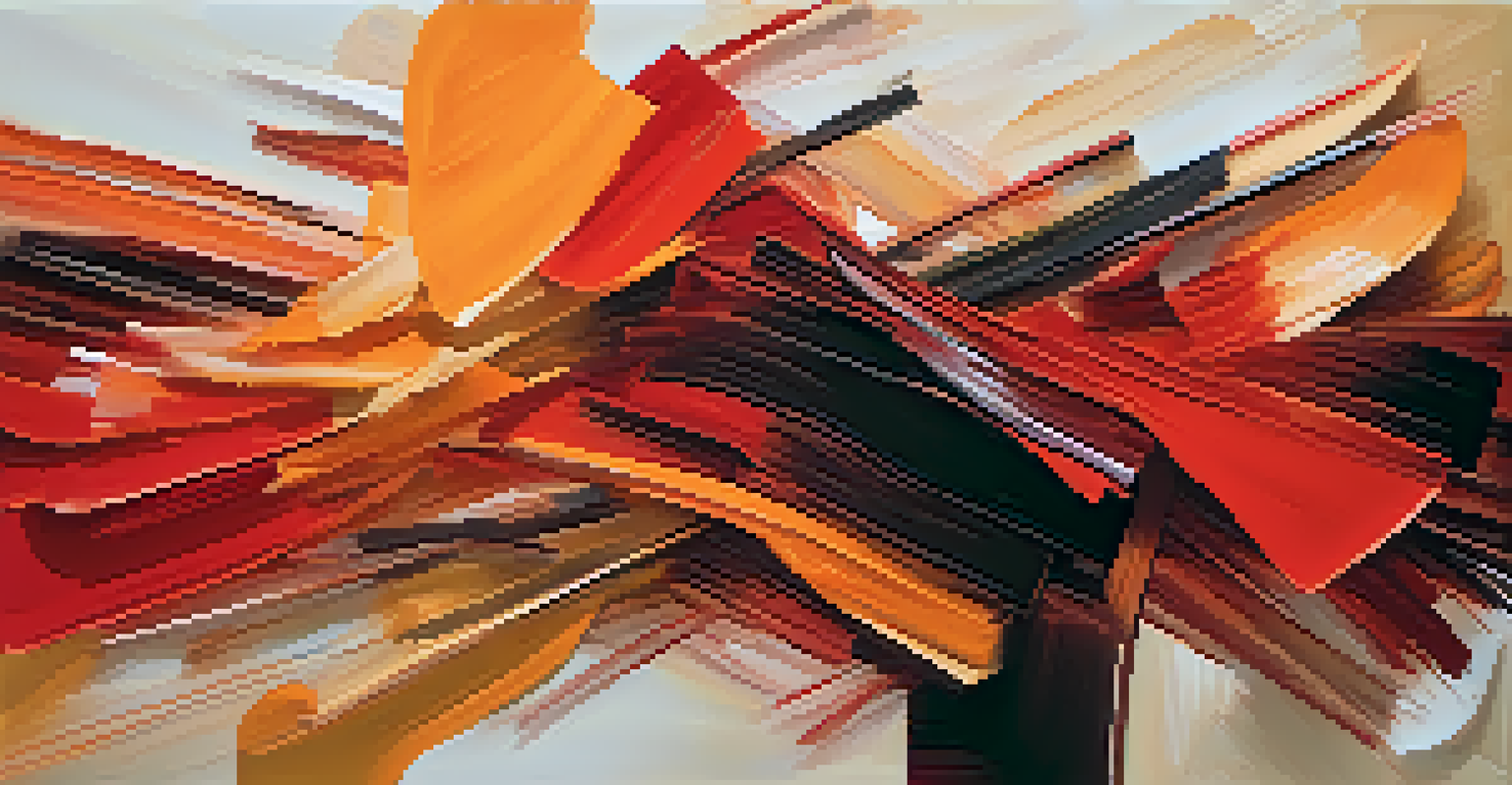 An abstract artwork with bold brush strokes in warm colors, creating a dynamic and passionate composition.