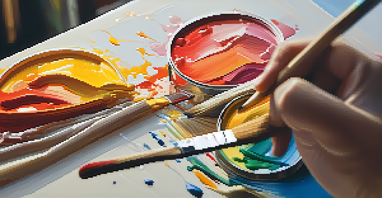 An artist's hand painting on a canvas with vibrant colors.