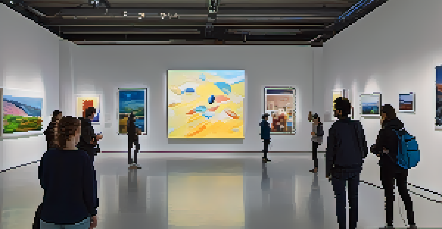 A modern gallery showcasing digital artworks created by community members, highlighting cultural diversity.