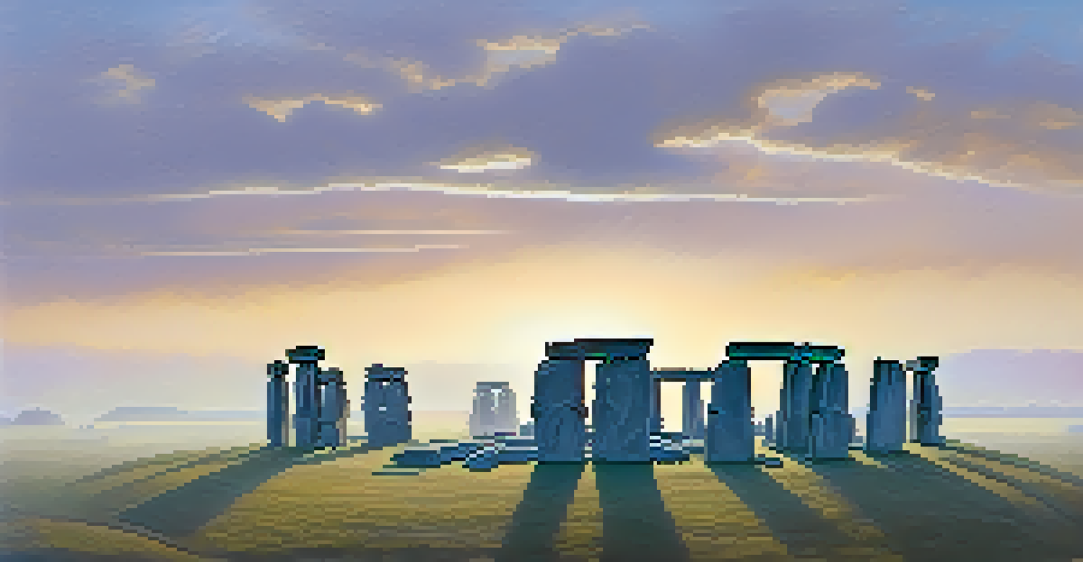 A dawn view of Stonehenge with mist and soft light, highlighting the ancient stones.