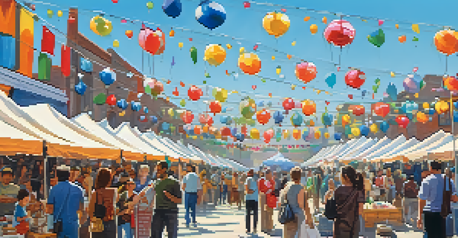 An outdoor art fair with artists showcasing their work and visitors engaging with the art.