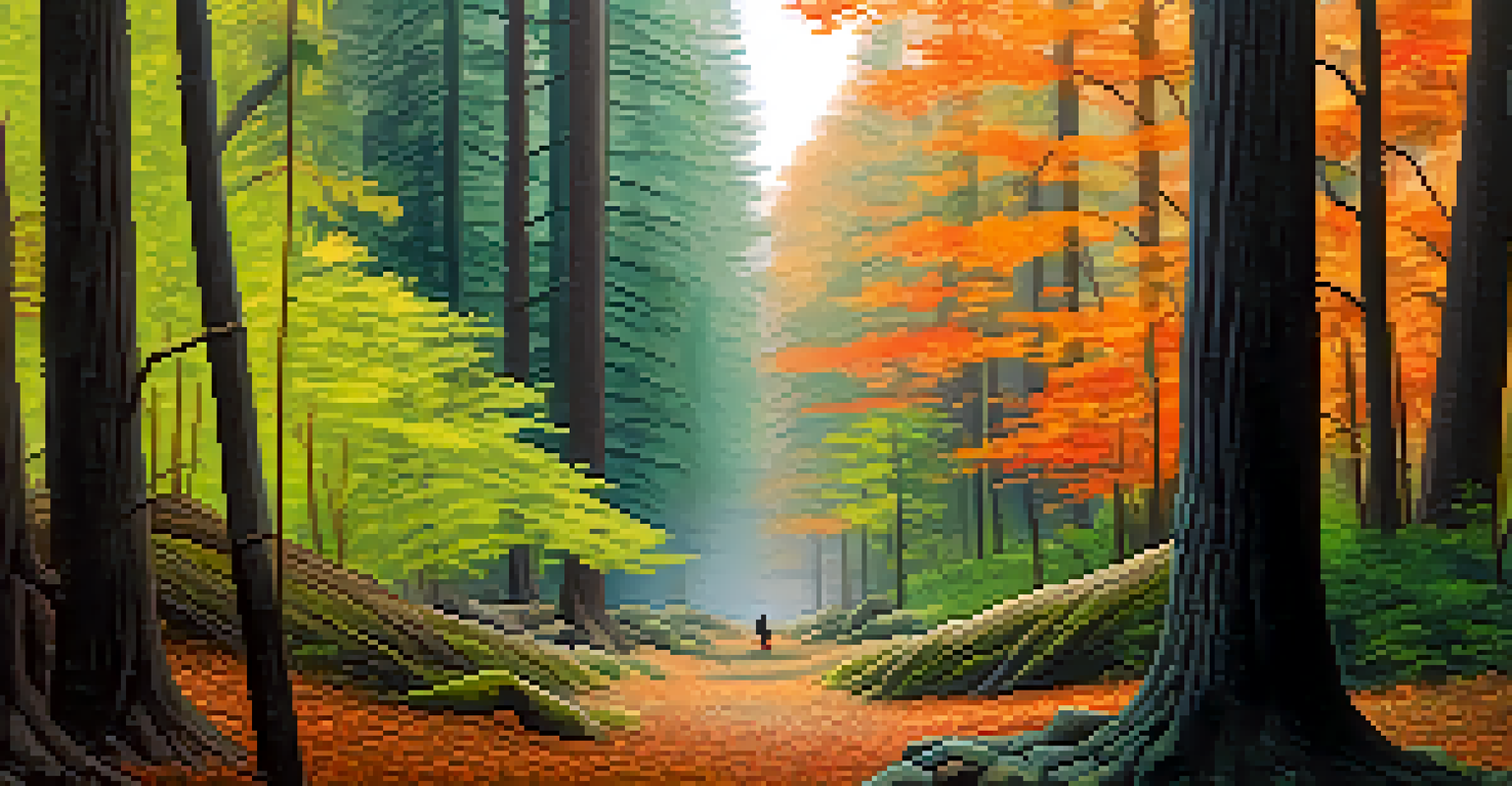 A split artwork showing a traditional forest painting next to a digital animated version, highlighting collaboration between artists.