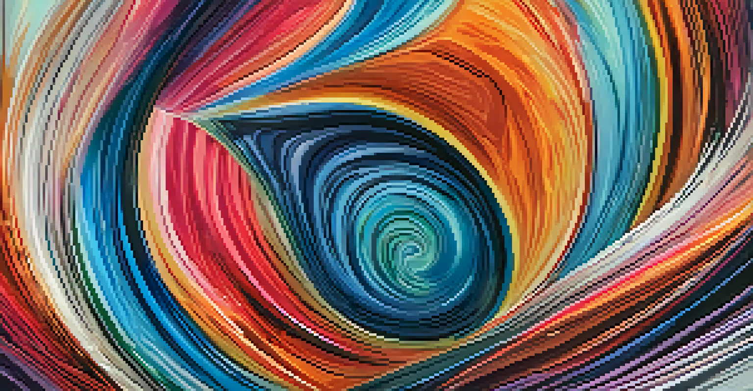 An abstract digital painting with vivid swirling colors and intricate textures, creating a sense of depth and movement.