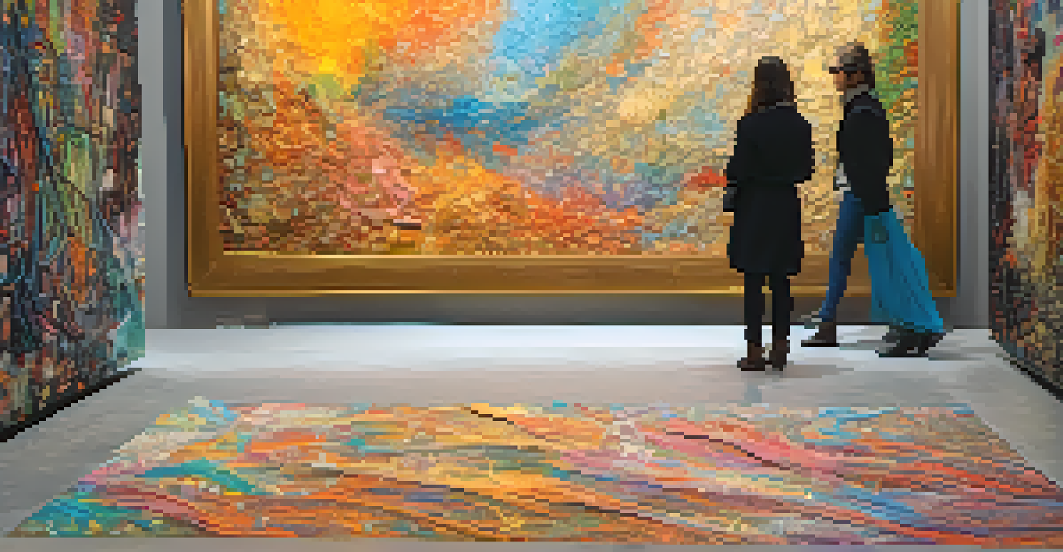A close-up of a textured mixed media artwork with vibrant layers and intricate details.
