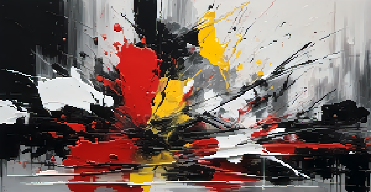 An expressive abstract painting with bold contrasts and vivid colors, conveying emotional intensity through dynamic brushwork.