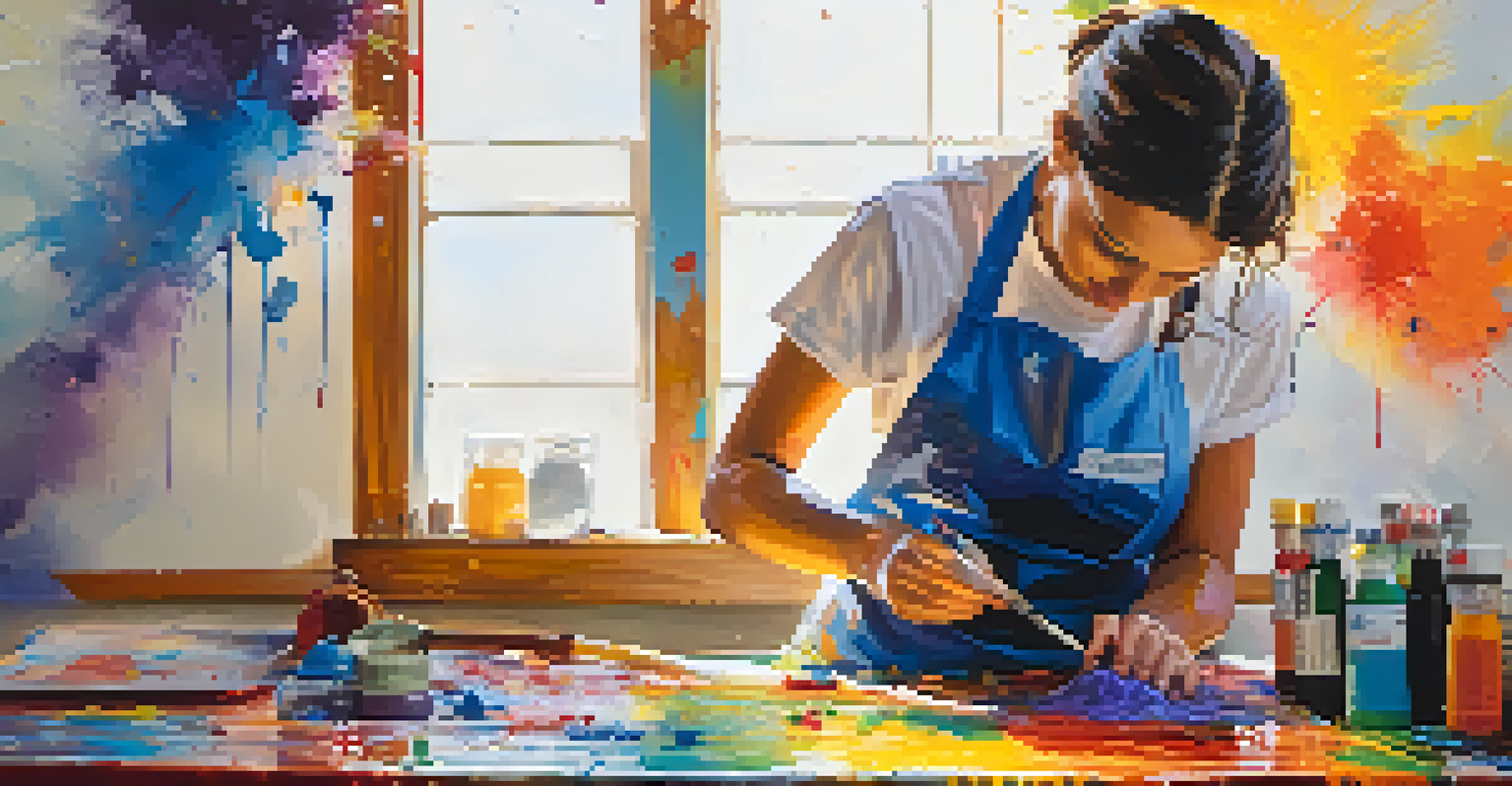 An artist passionately painting on a canvas with bright acrylic colors, showcasing emotional expression through art.