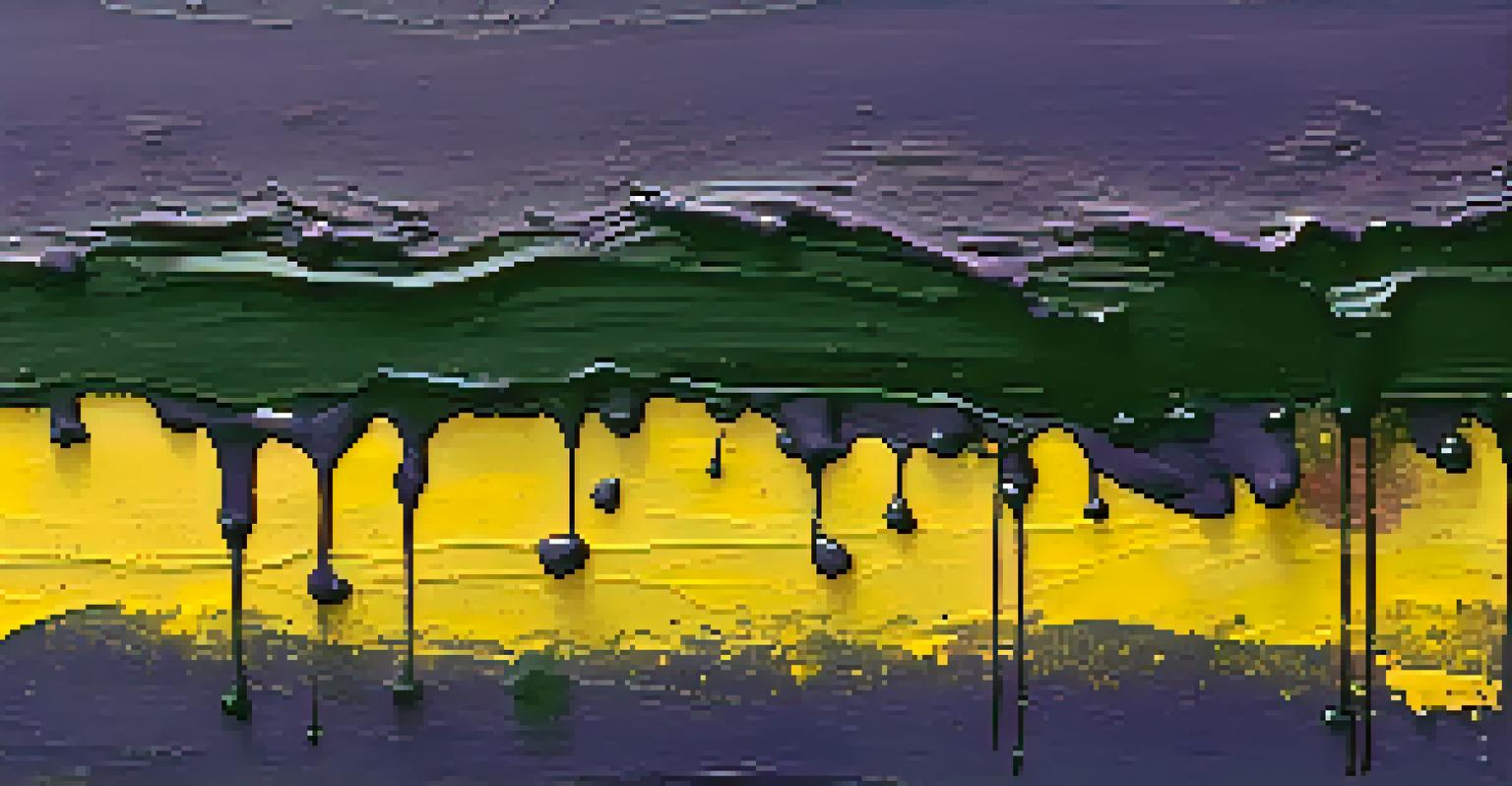 A close-up view of a textured abstract painting with rich colors and thick brush strokes, highlighting its emotional depth.