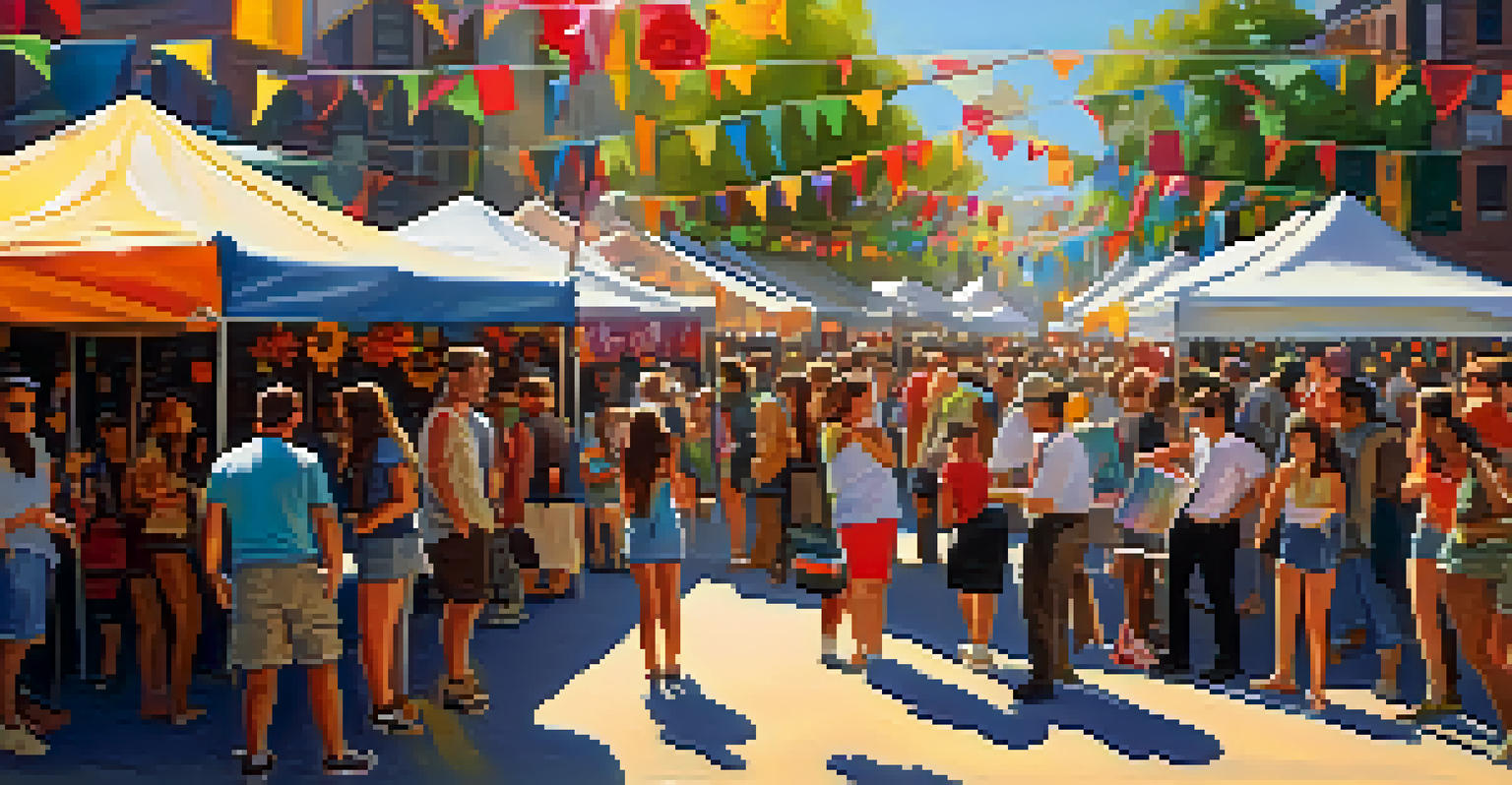 An outdoor art festival with artists painting on canvases and people enjoying the vibrant atmosphere.