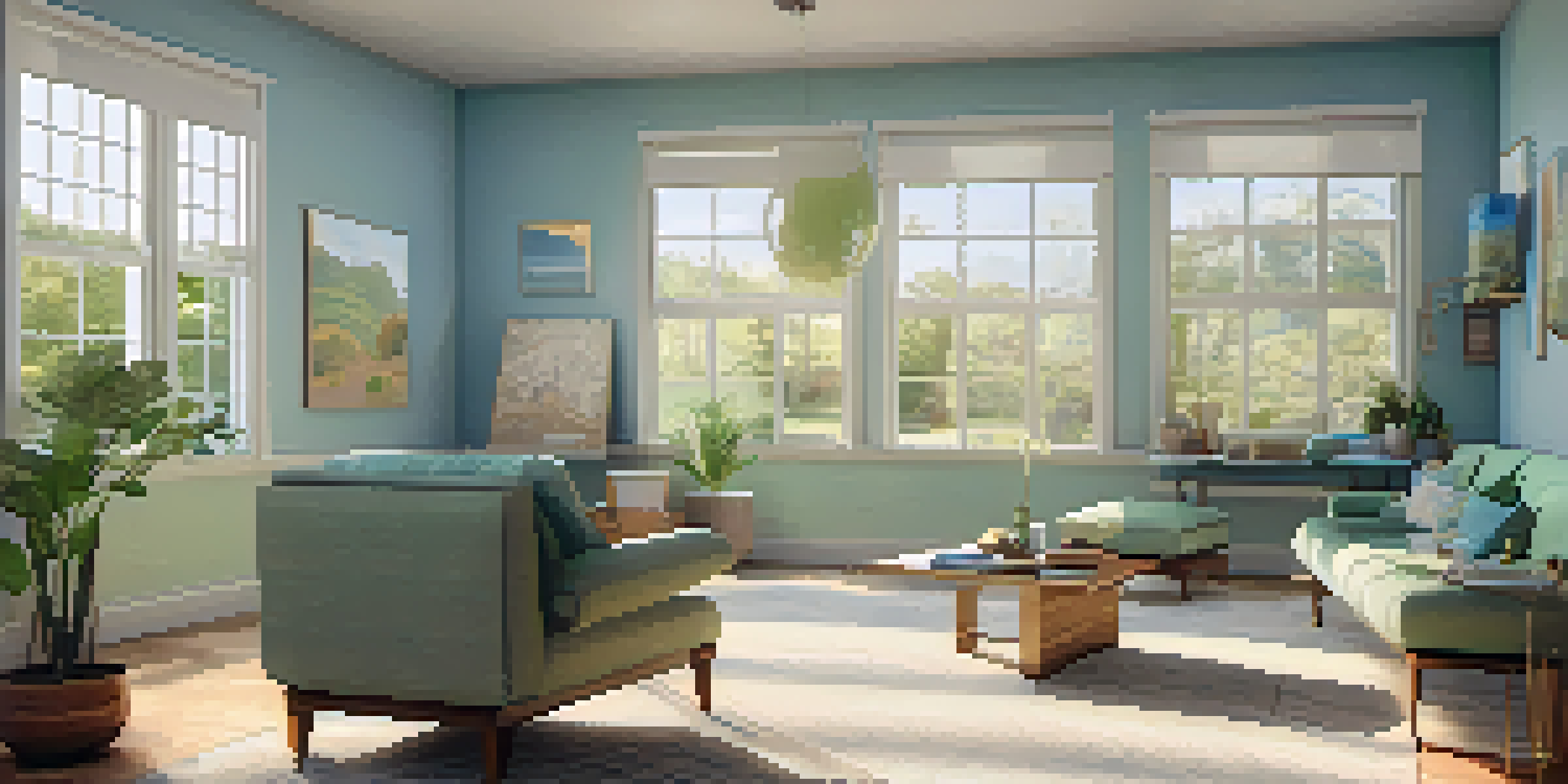 A peaceful art therapy room with soft colors, natural light, and art supplies.