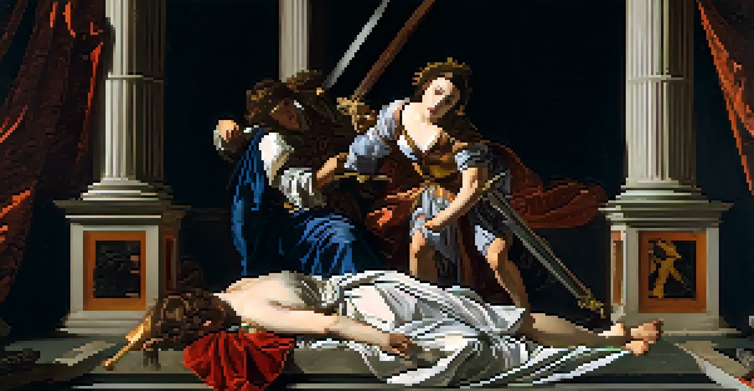 Artemisia Gentileschi painting 'Judith Slaying Holofernes', showcasing a dramatic moment with strong lighting and rich details.