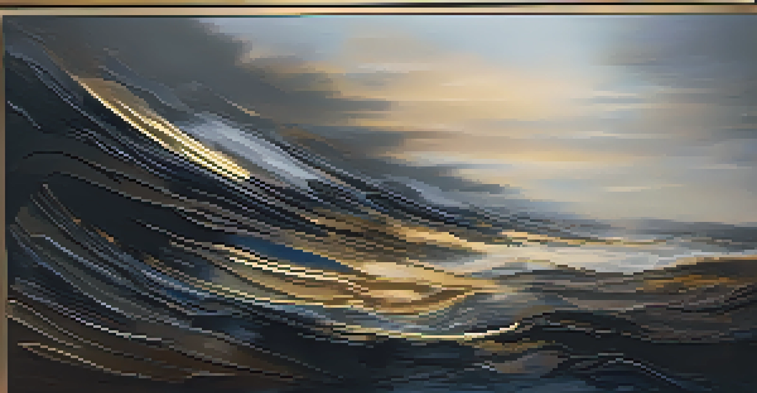 An abstract painting contrasting dark and light colors, representing a journey from despair to hope.