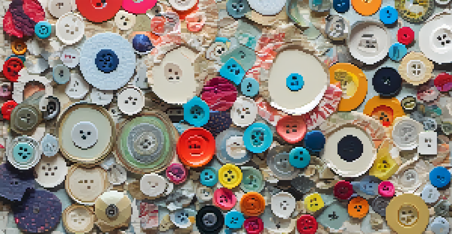 A detailed close-up of a finished collage artwork, showcasing layered papers, fabrics, and found objects with vibrant colors and textures.