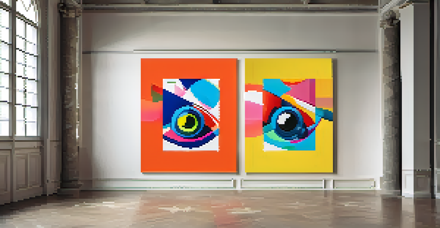 A promotional graphic for a local art exhibition showcasing various art styles and event details.