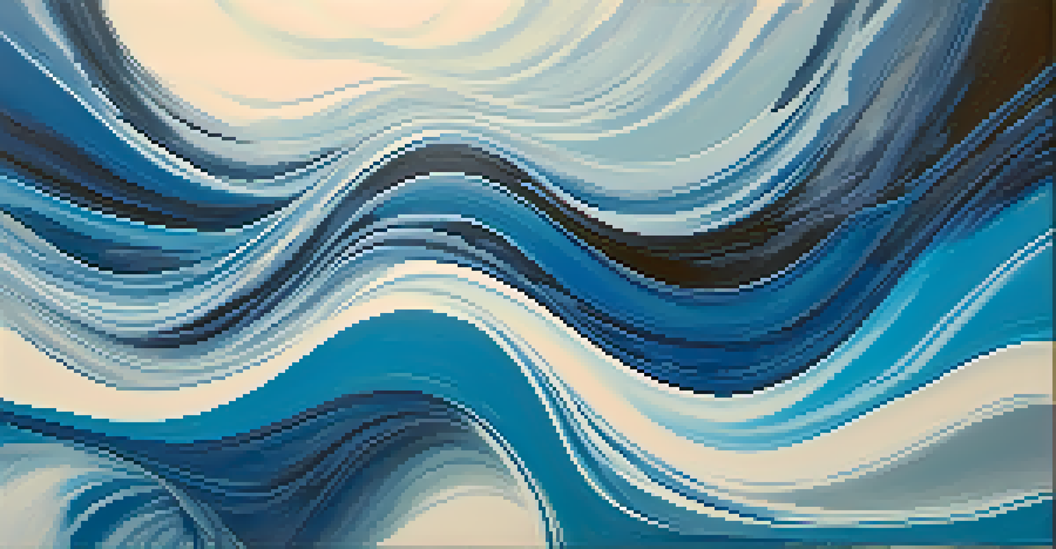 An abstract artwork featuring different shades of blue with fluid shapes, evoking feelings of calmness and introspection.