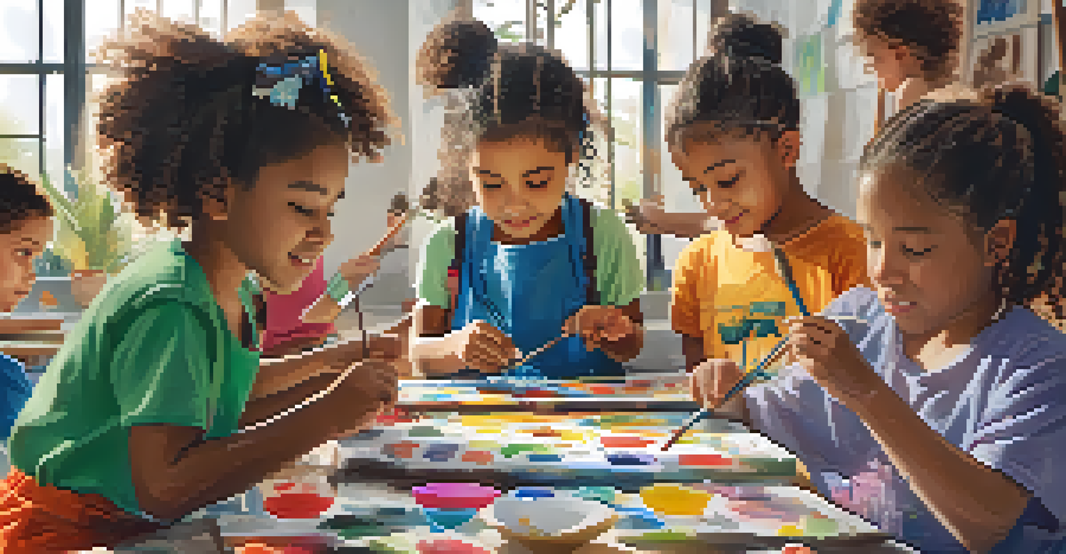 A group of children engaged in an art workshop, creating colorful art pieces inspired by their cultural backgrounds.