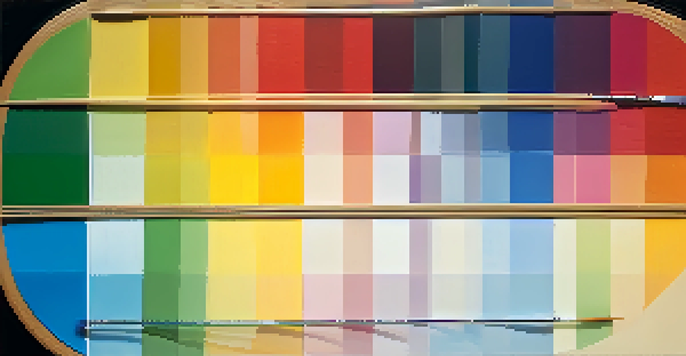 A colorful circular color wheel displaying primary, secondary, and tertiary colors, with a soft gradient background.