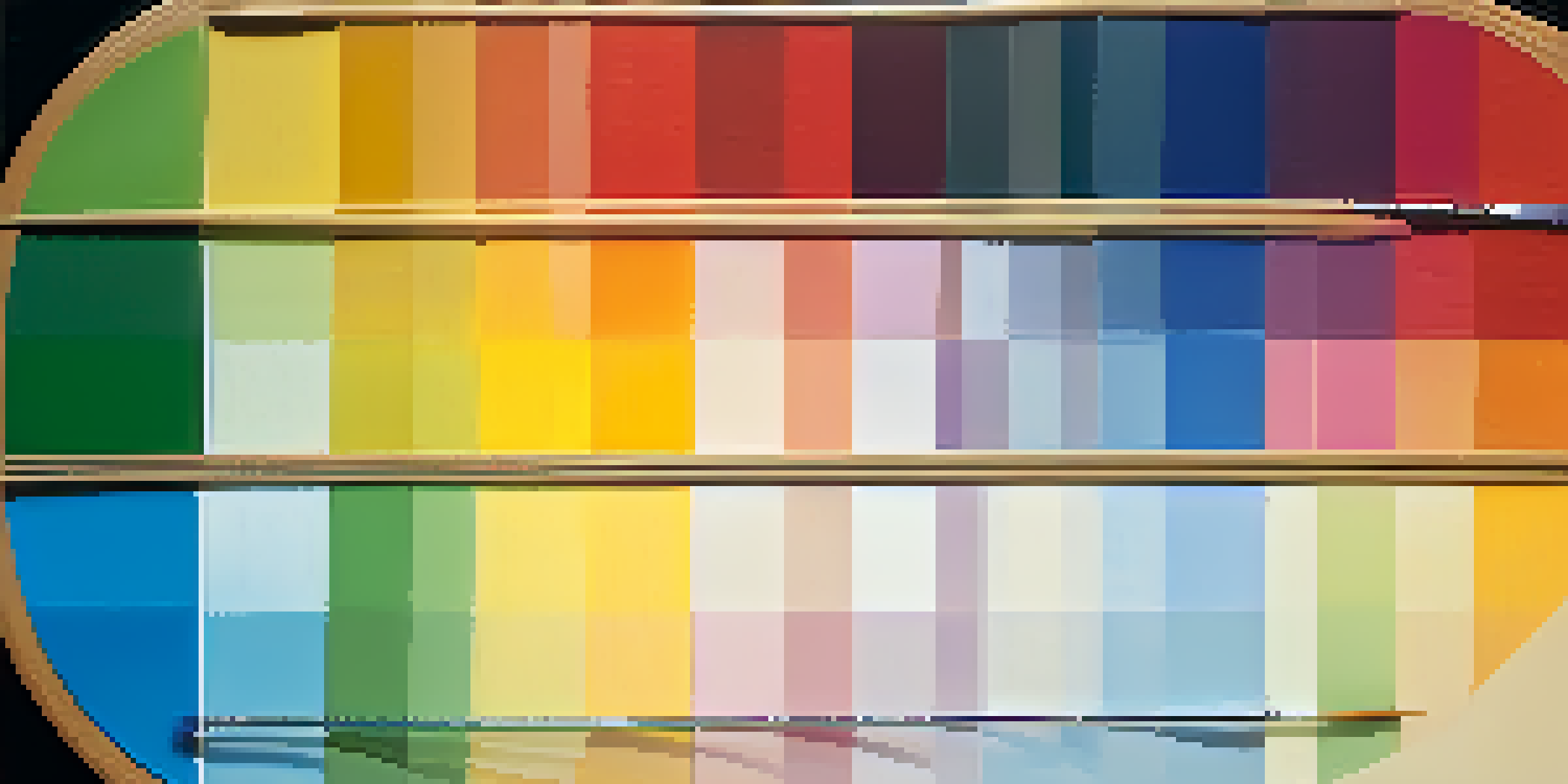 A colorful circular color wheel displaying primary, secondary, and tertiary colors, with a soft gradient background.