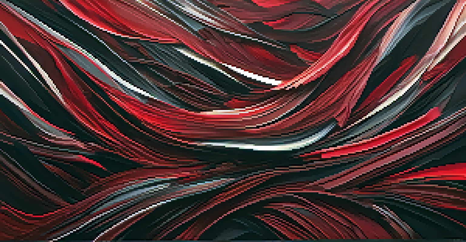 An abstract art piece with chaotic brush strokes in dark colors, conveying a sense of movement and urgency.