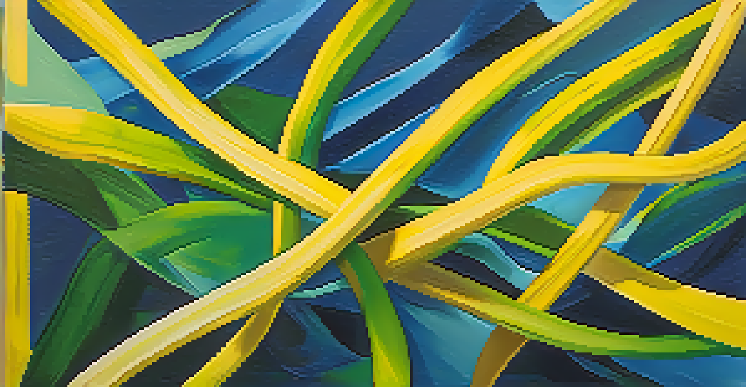 An abstract artwork showcasing vibrant yellow mixed with deep blue and green colors, creating a lively composition.
