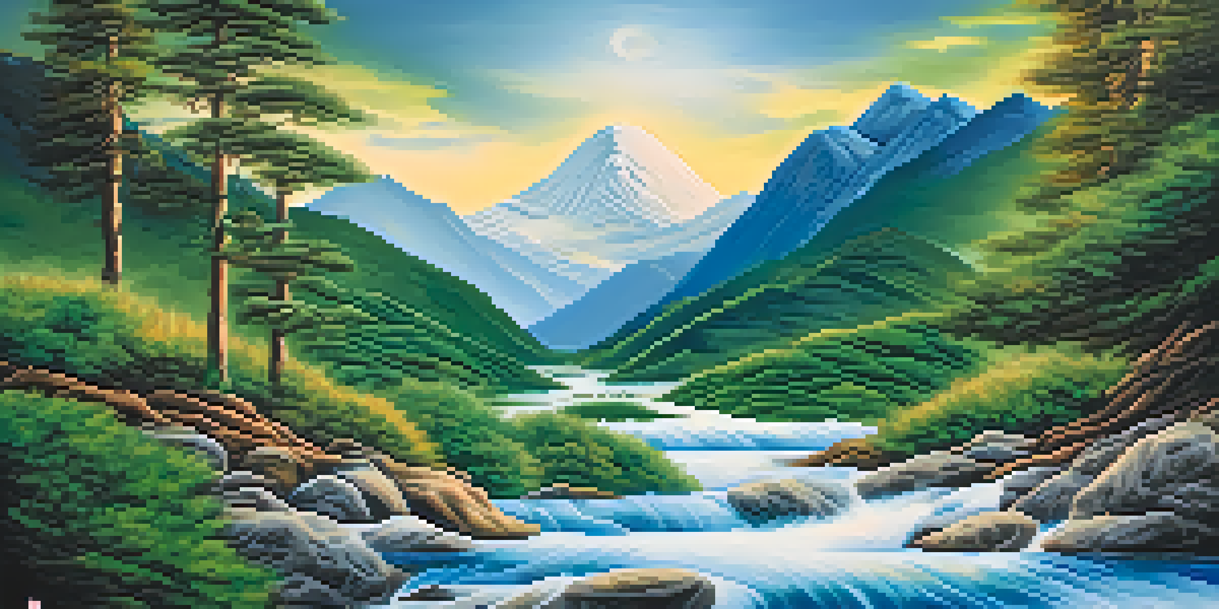 An artistic yin-yang symbol with one half showing a mountain landscape and the other half depicting flowing water, symbolizing balance.