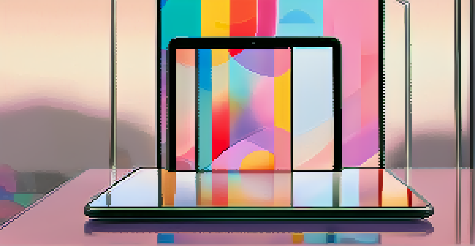 A close-up of a digital art piece on a tablet, featuring abstract shapes and colors representing gender identity.