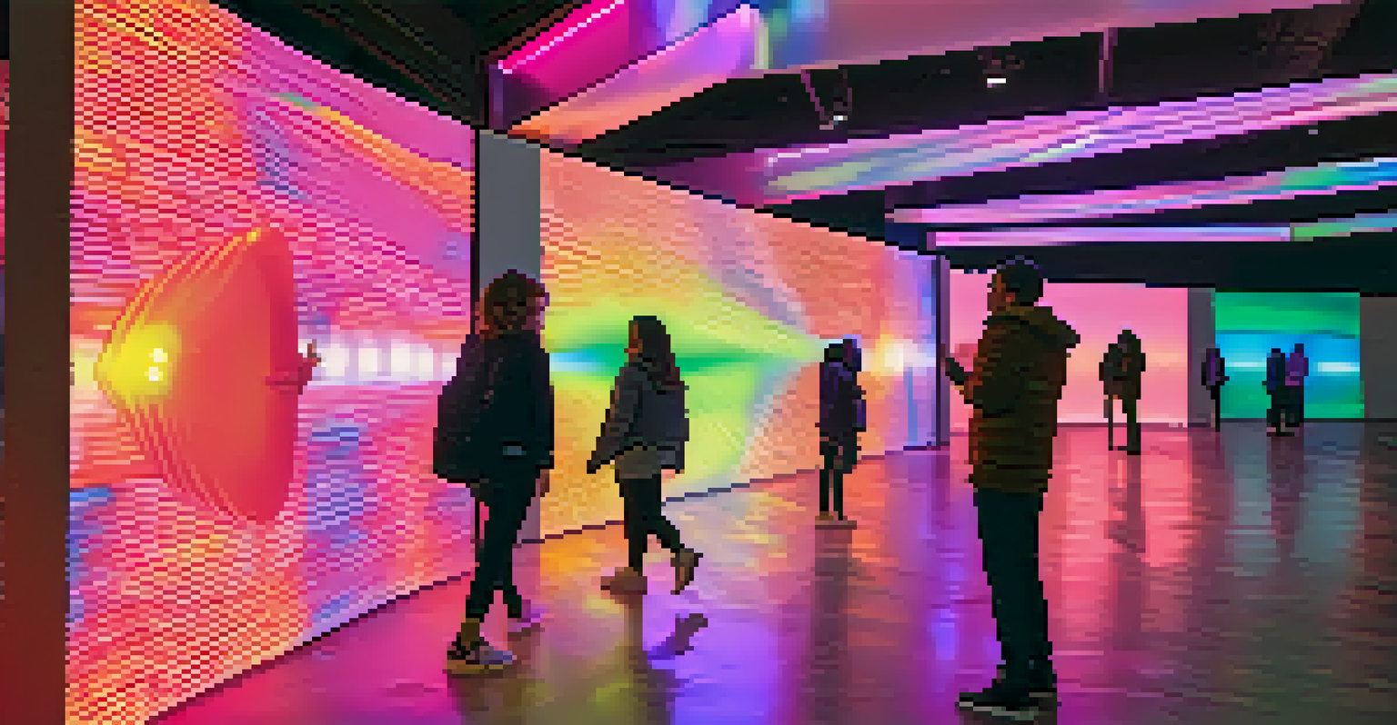 An interactive art installation with dynamic LED lights that shift colors, creating an immersive experience for viewers.