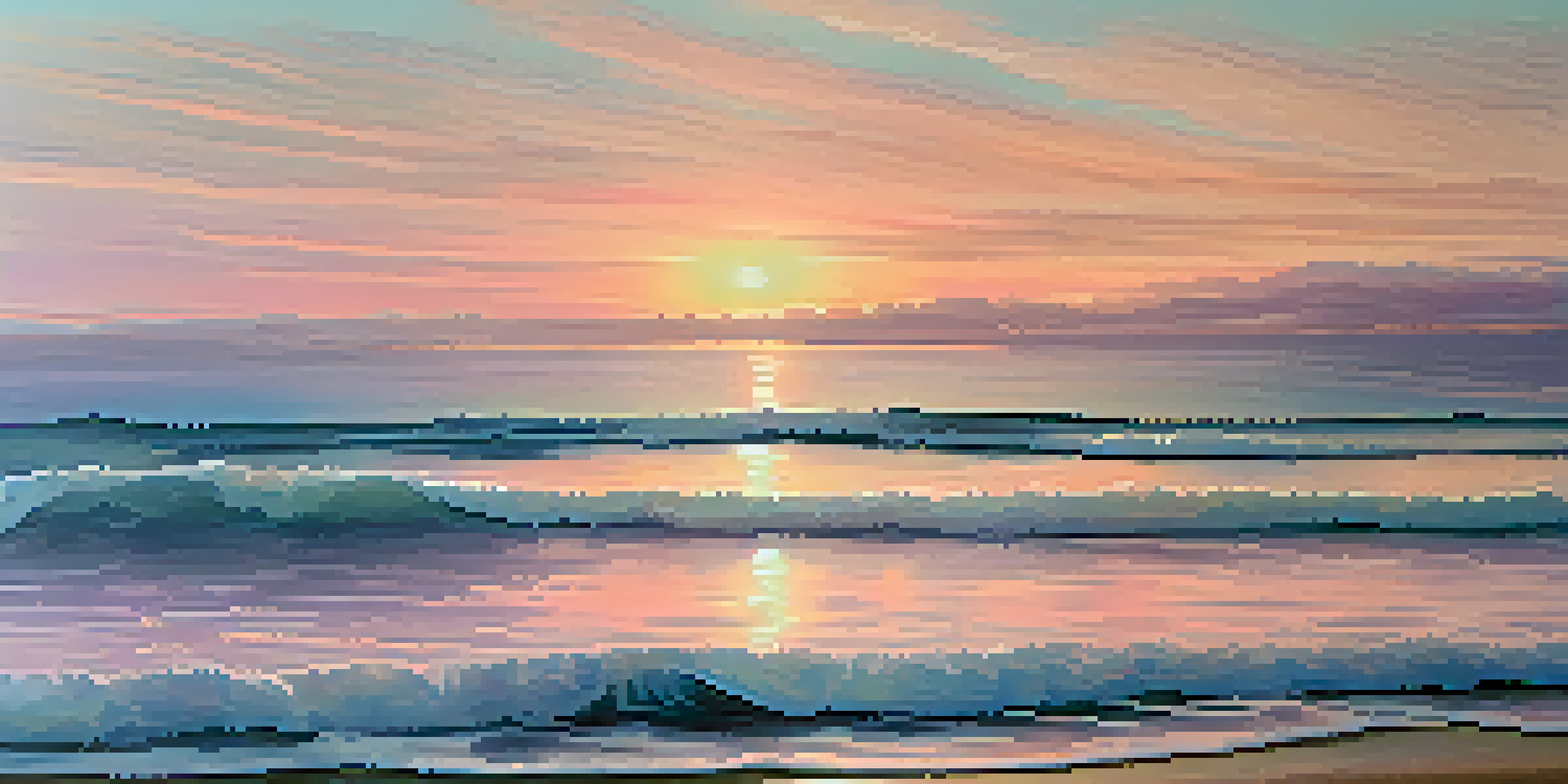 A peaceful seascape at sunset with soft colors and gentle waves, evoking tranquility.