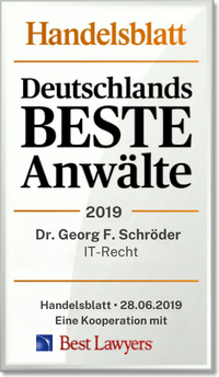 Handelsblatt seal: Deutschlands Beste Anwälte (Germany's best lawyers), Dr. Georg F. Schröder, IT law