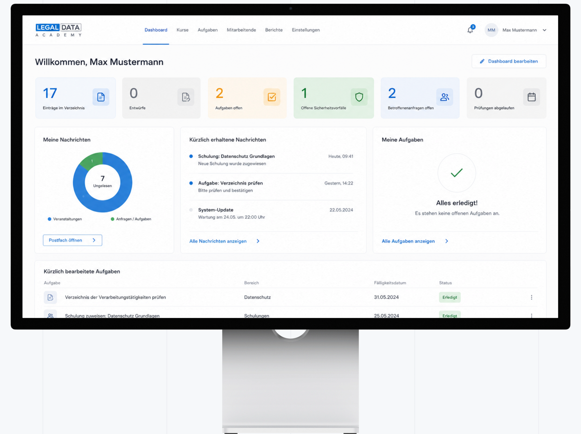 legal data academy dashboard
