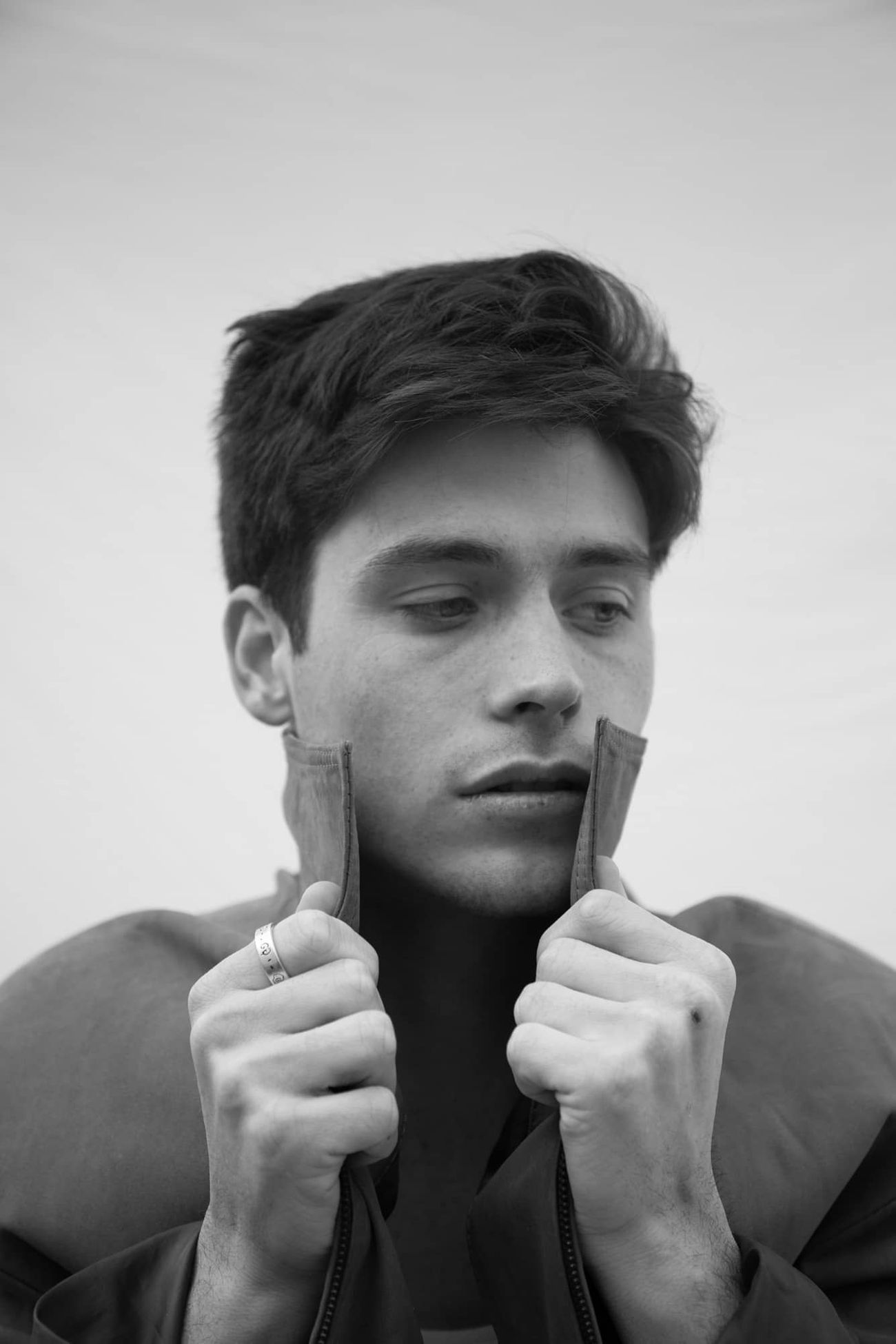 Black and white portrait photography with popped collar