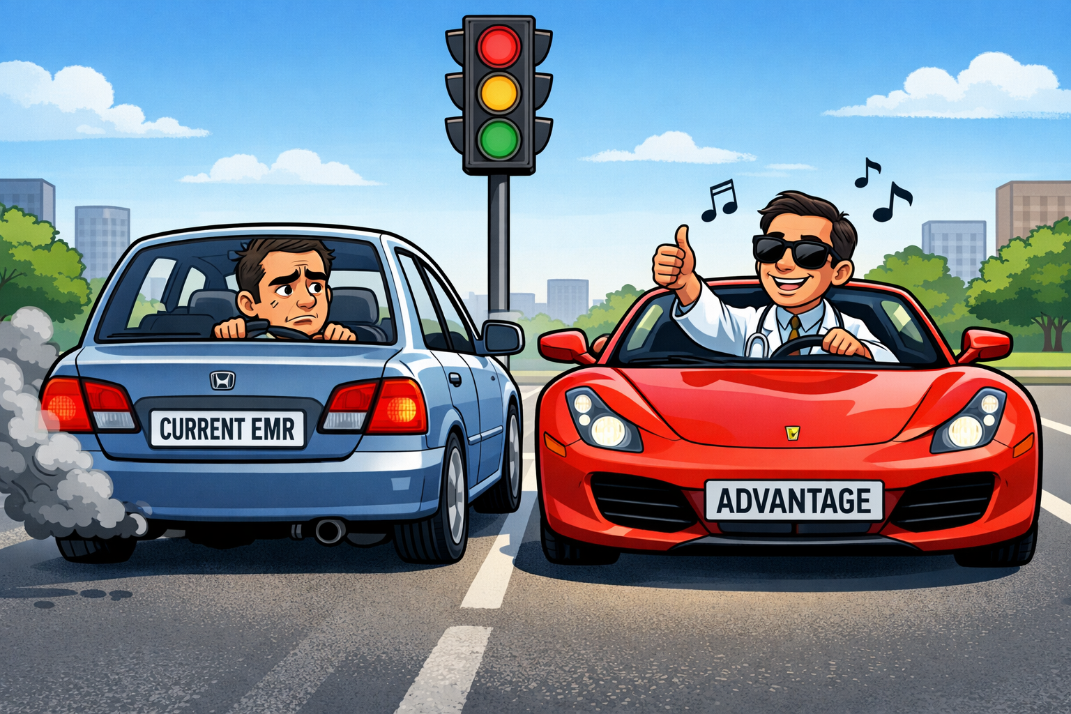 Doctor driving better car thanks to better EMR! 