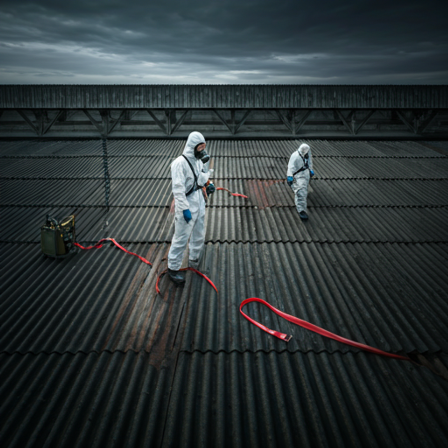 Hazardous material removal procedures on an industrial roof