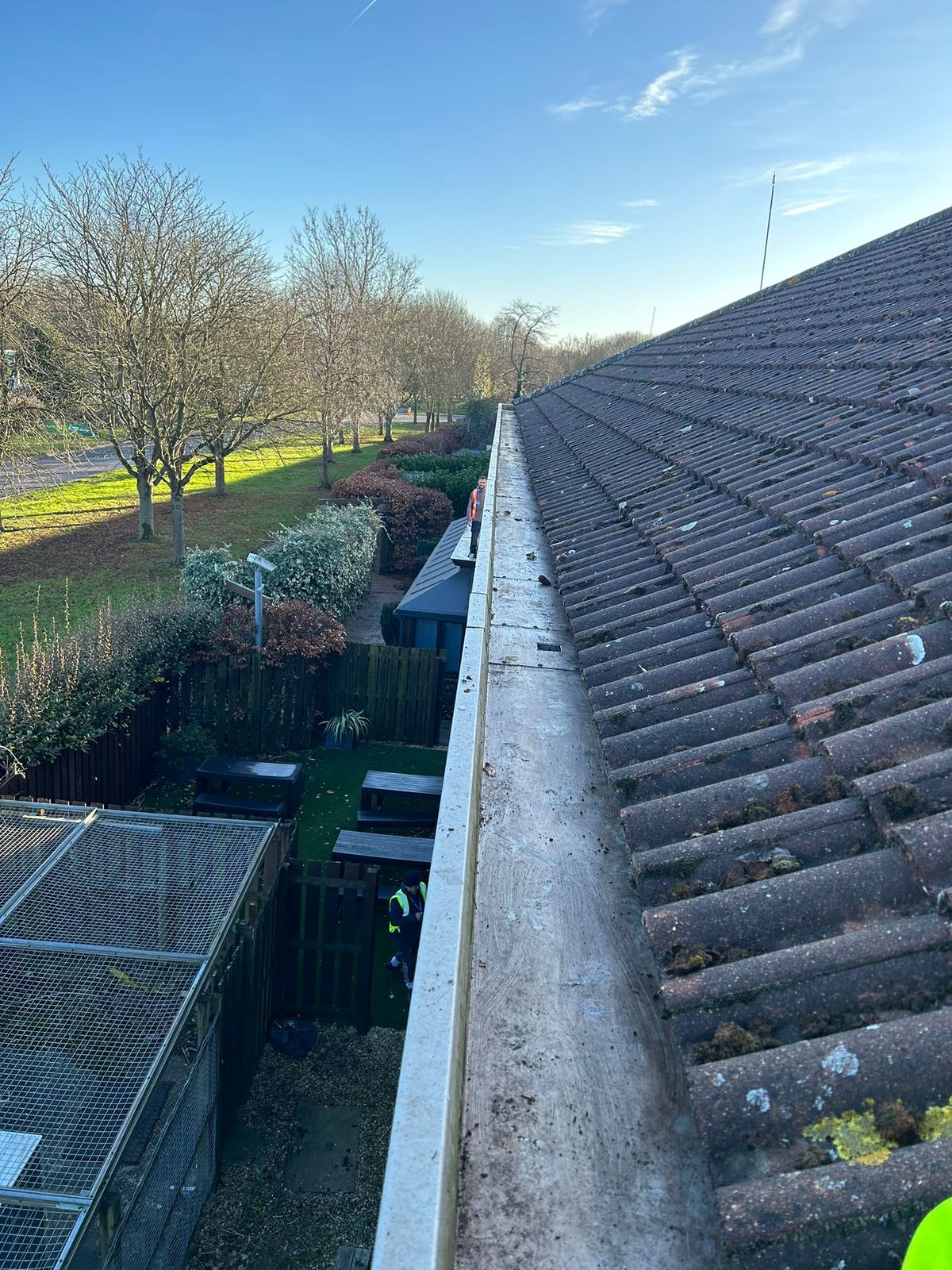 Residential gutter after professional cleaning
