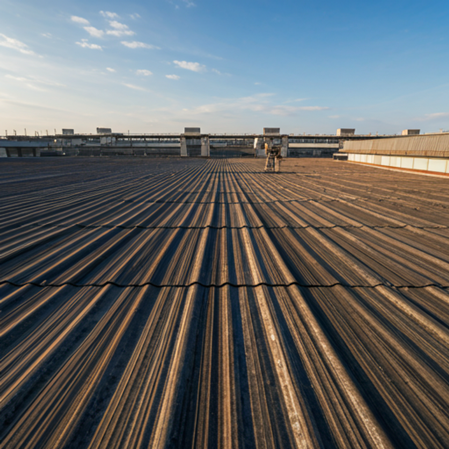 Industrial roof maintenance on a commercial gutter system