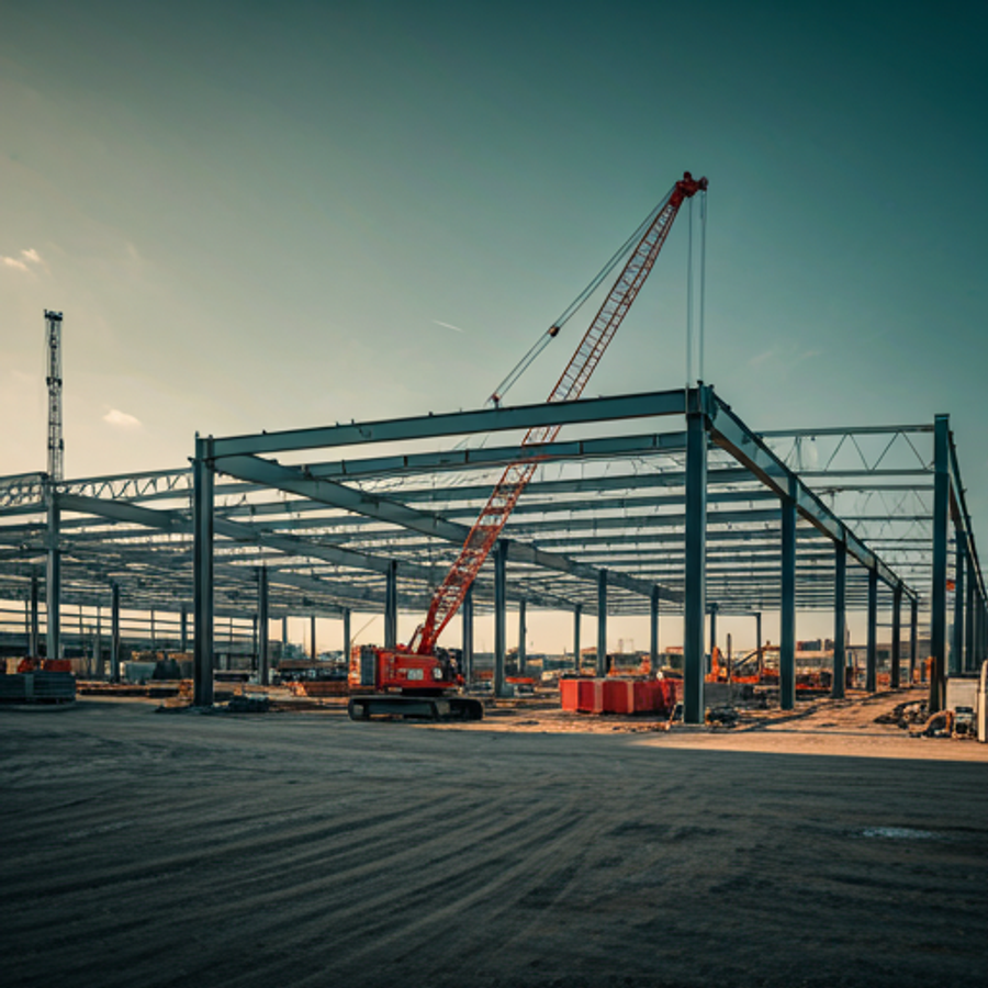 Large-scale industrial development with structural steel framework