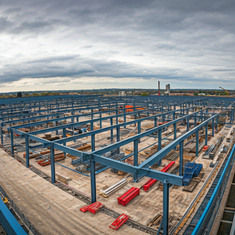 Aerial view of an industrial warehouse roof installation