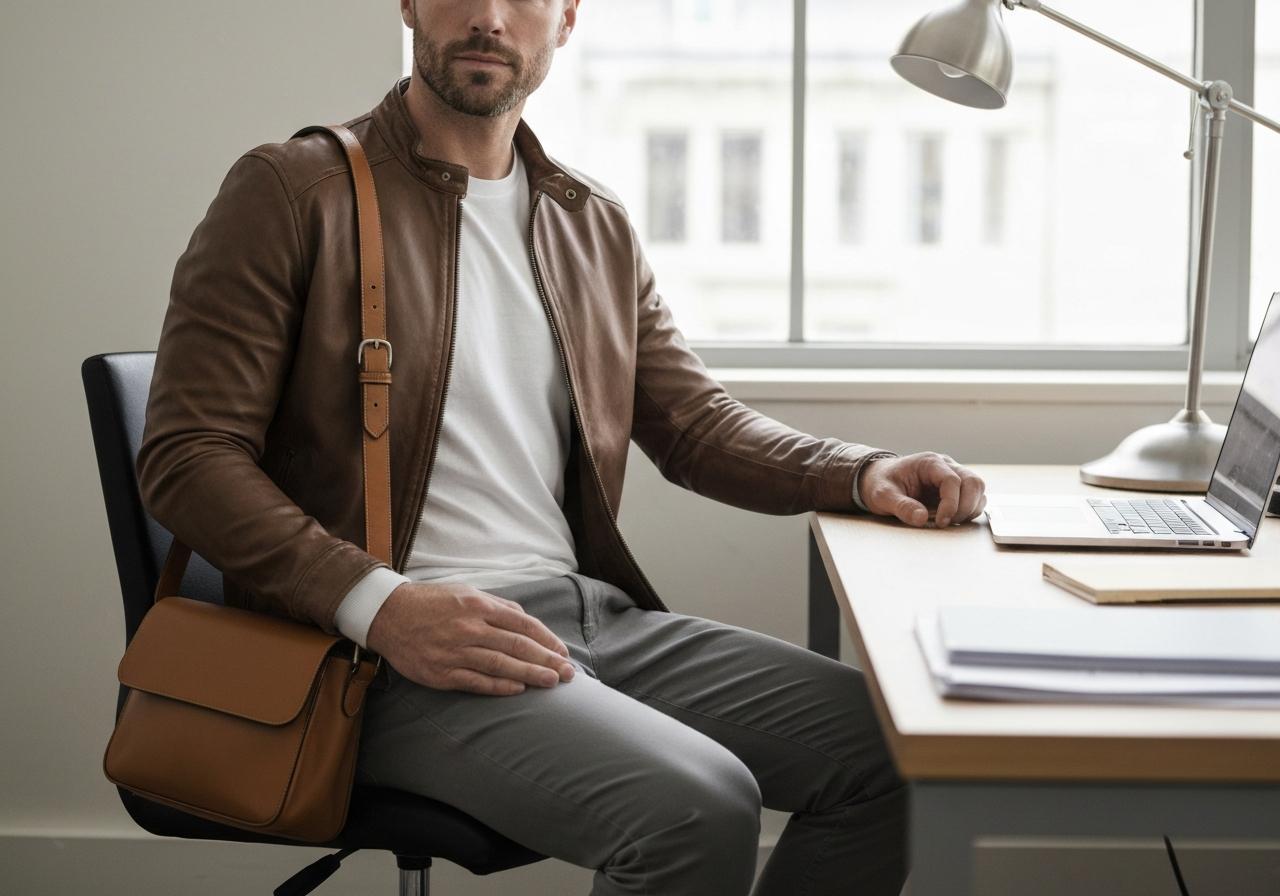 homme avec sac bandoulière business au travail