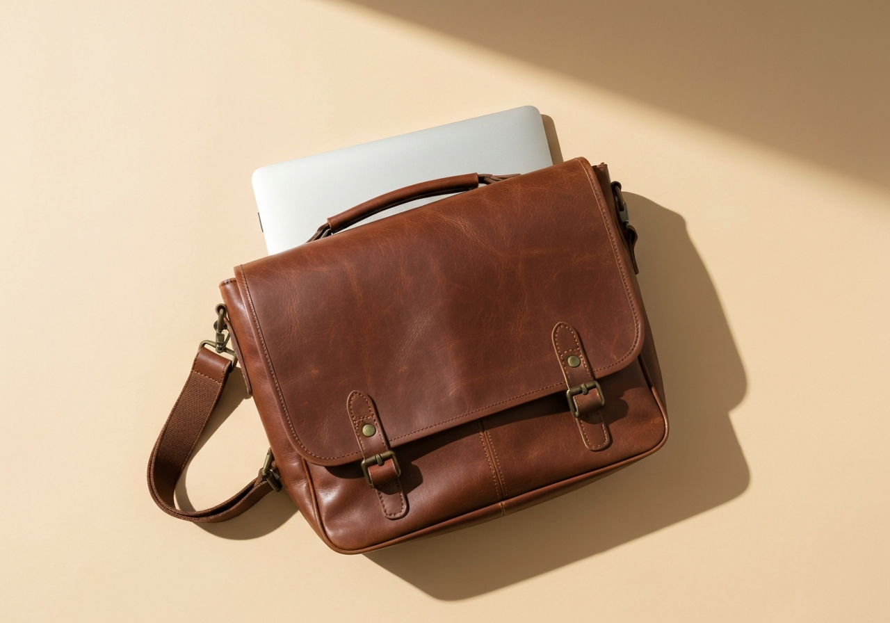 détail compartiments sac travail homme cuir