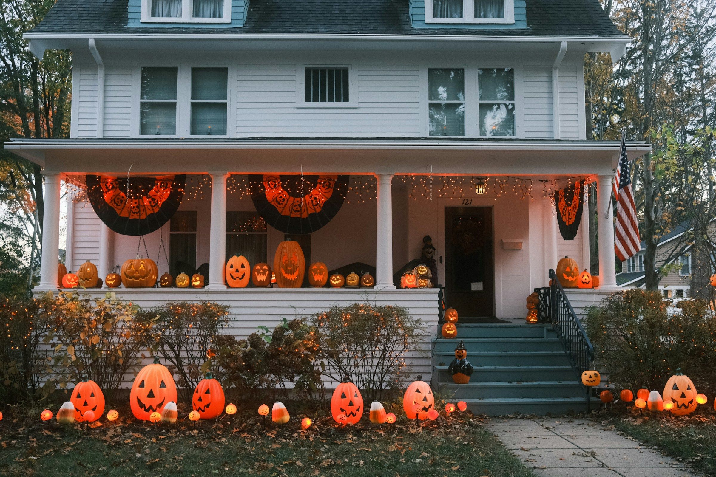 Outdoor String Lights for a Halloween Porch