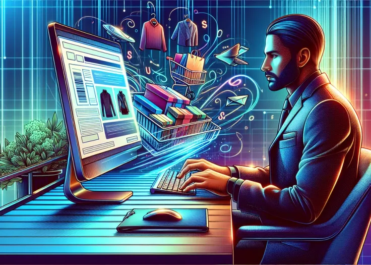 Illustration av en person som använder en rabattkod vid online-shopping