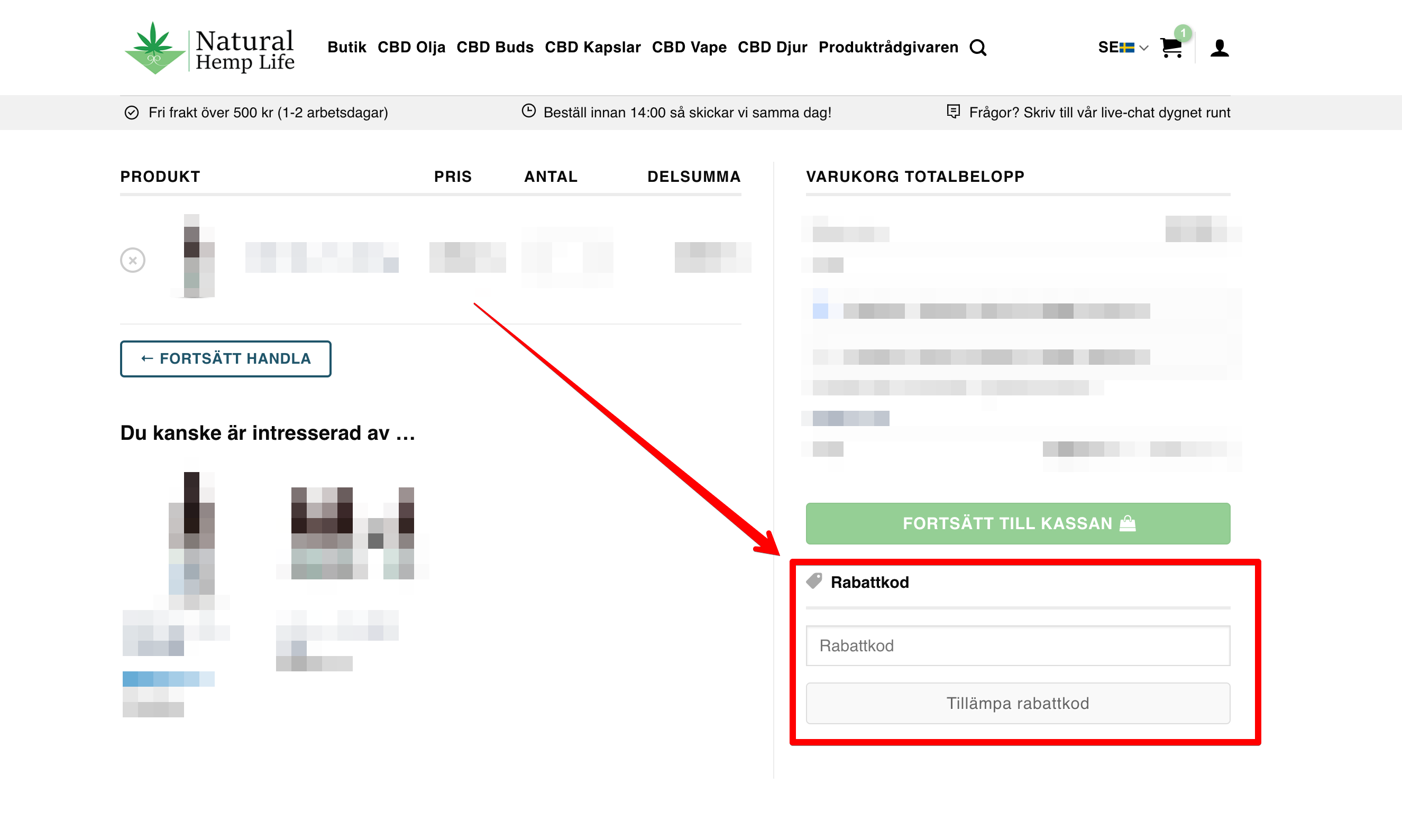 Bilde av hvor man aktiverer en Natural Hemp Life rabattkode
