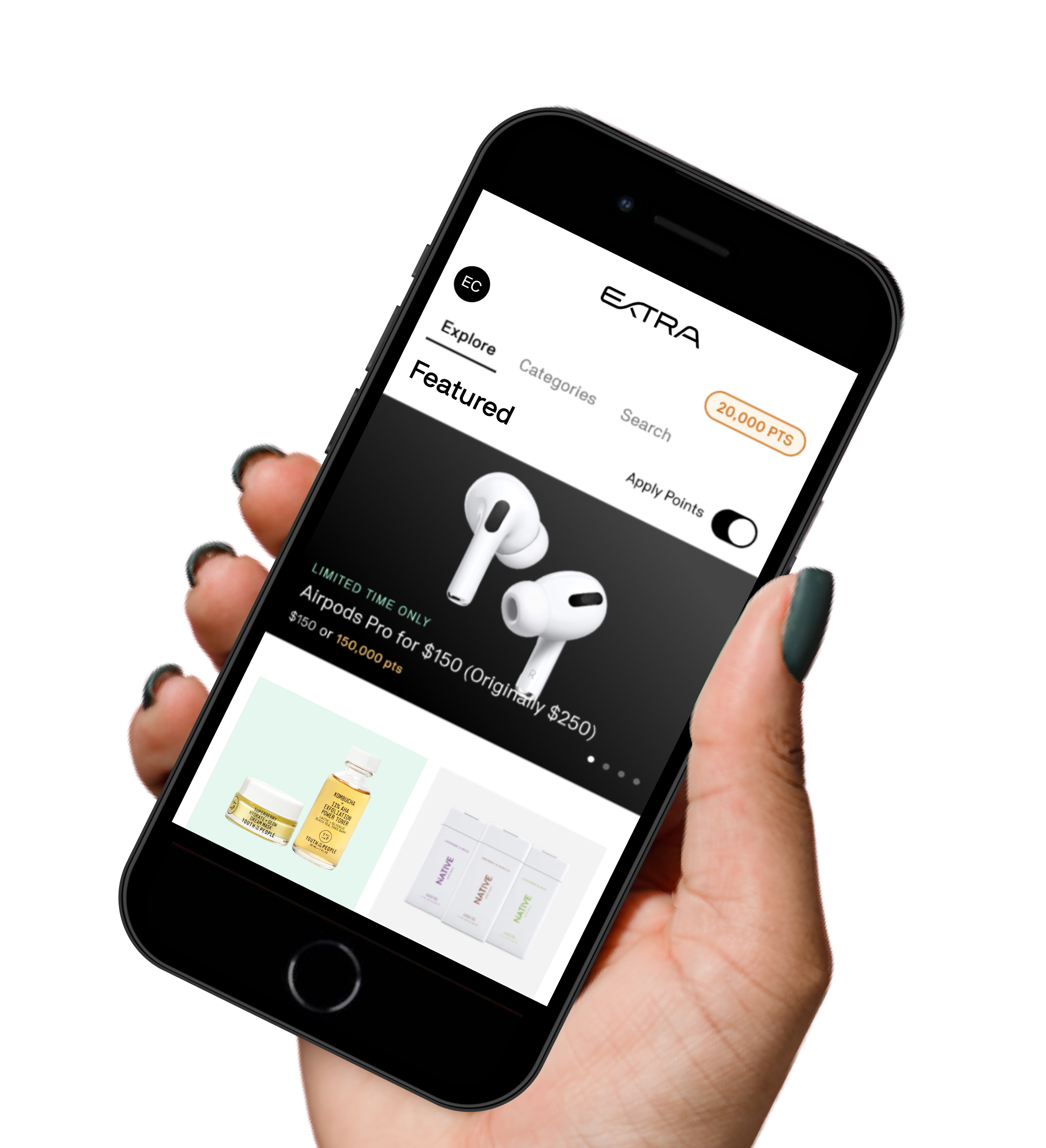 hand with extra app open