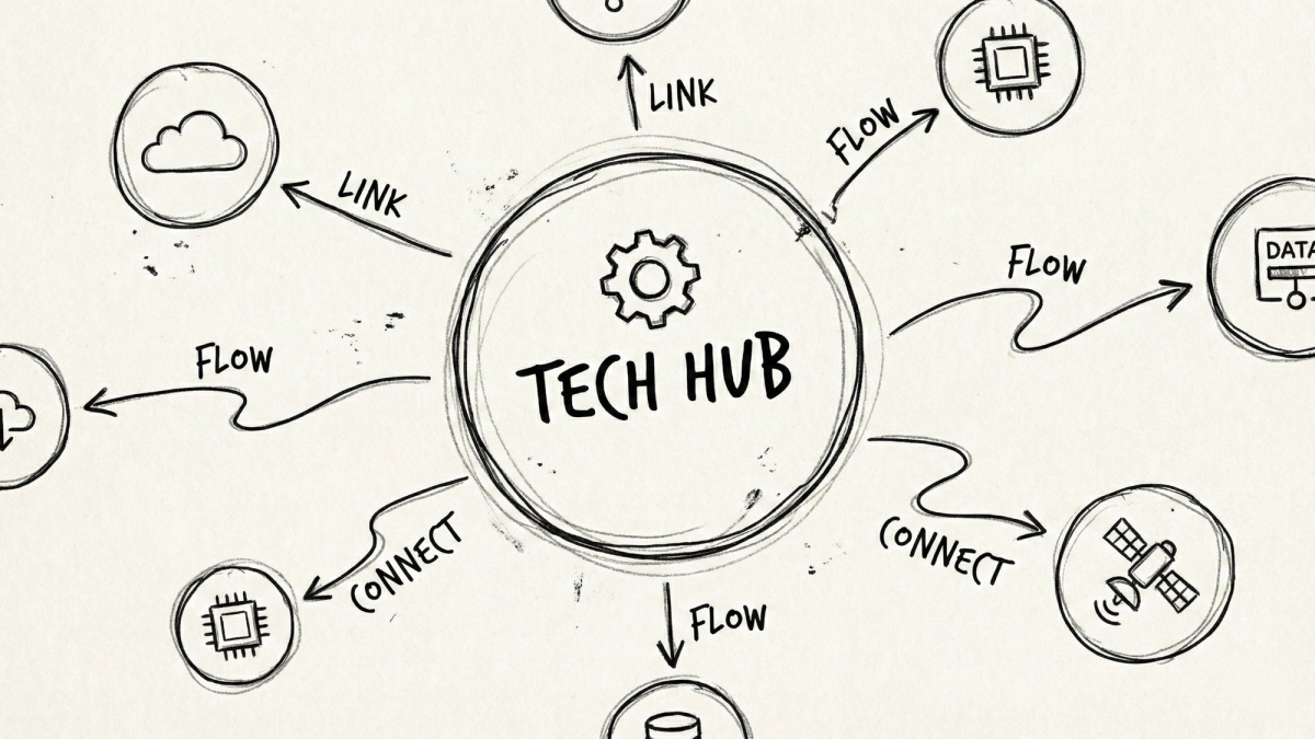 Network visualization representing HubSpot's hub-based platform architecture Network visualization representing HubSpot's hub-based platform architecture