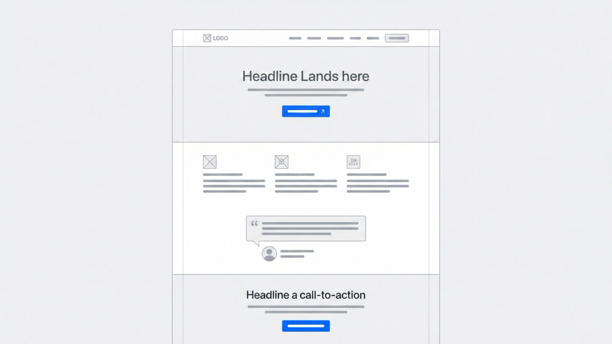 Landing page wireframe highlighting key conversion elements and call-to-action placement