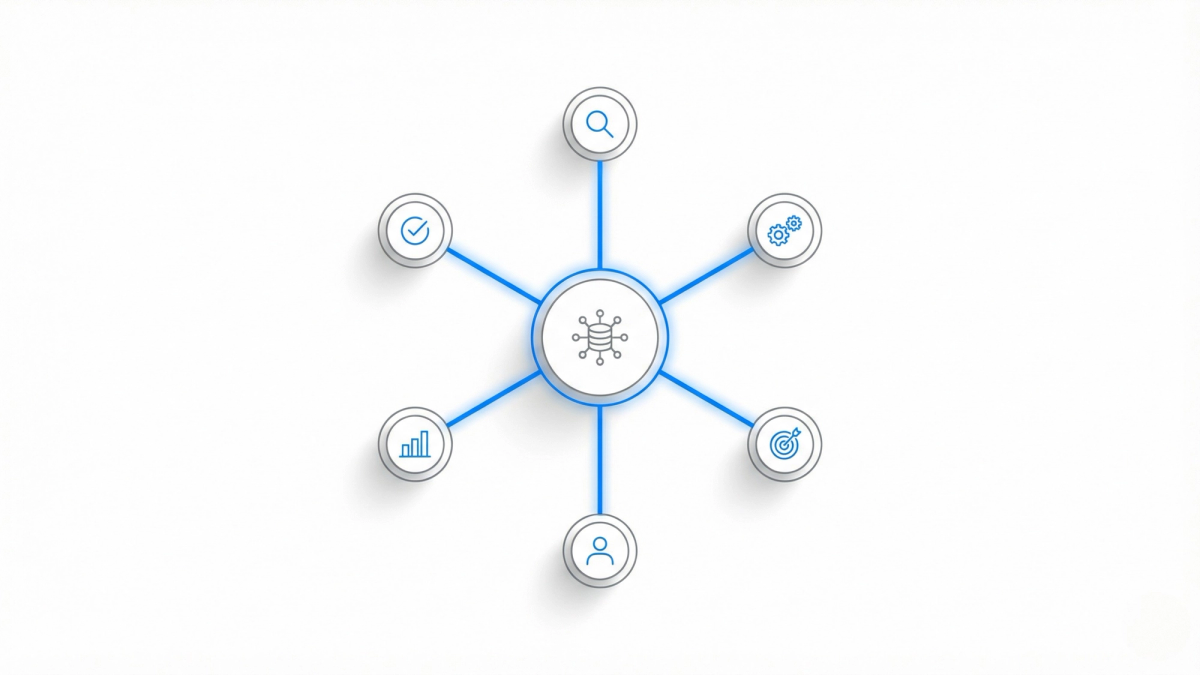 Architectural diagram of GoHighLevel's hub-and-spoke funnel structure with connected components