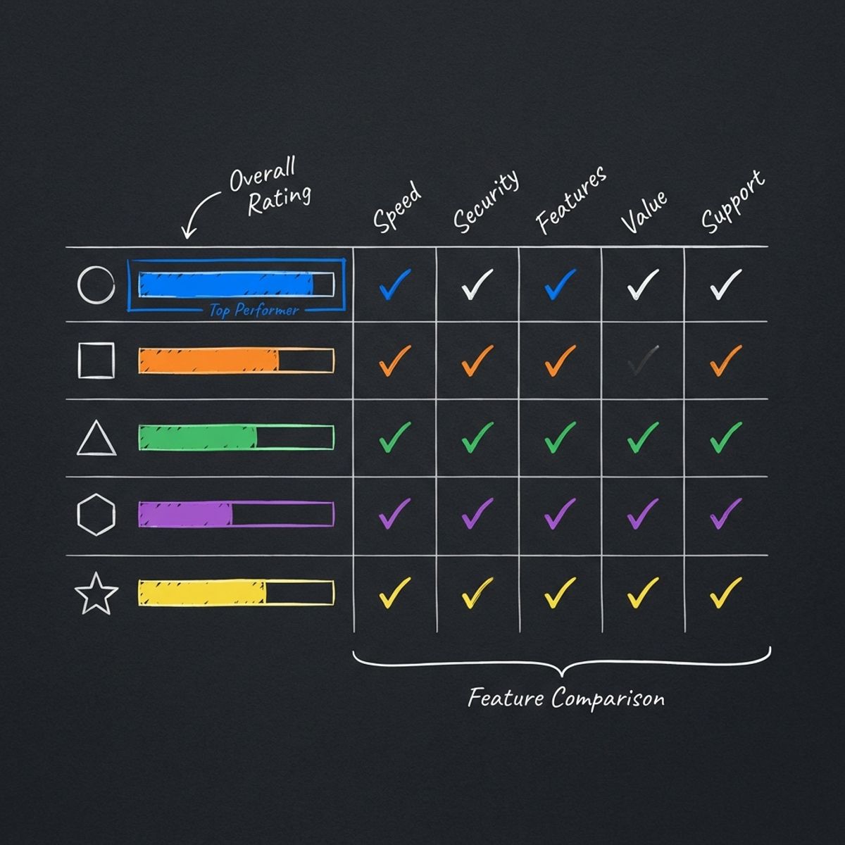 Comparison chart of top 5 HVAC CRM platforms showing features and ratings side by side